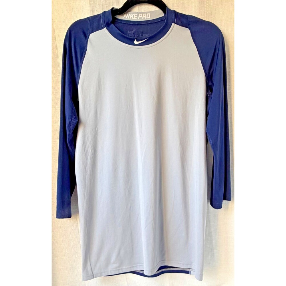 Nike Pro MLB Baseball Compression Shirt Mens Medium Navy Gray Long Sleeve